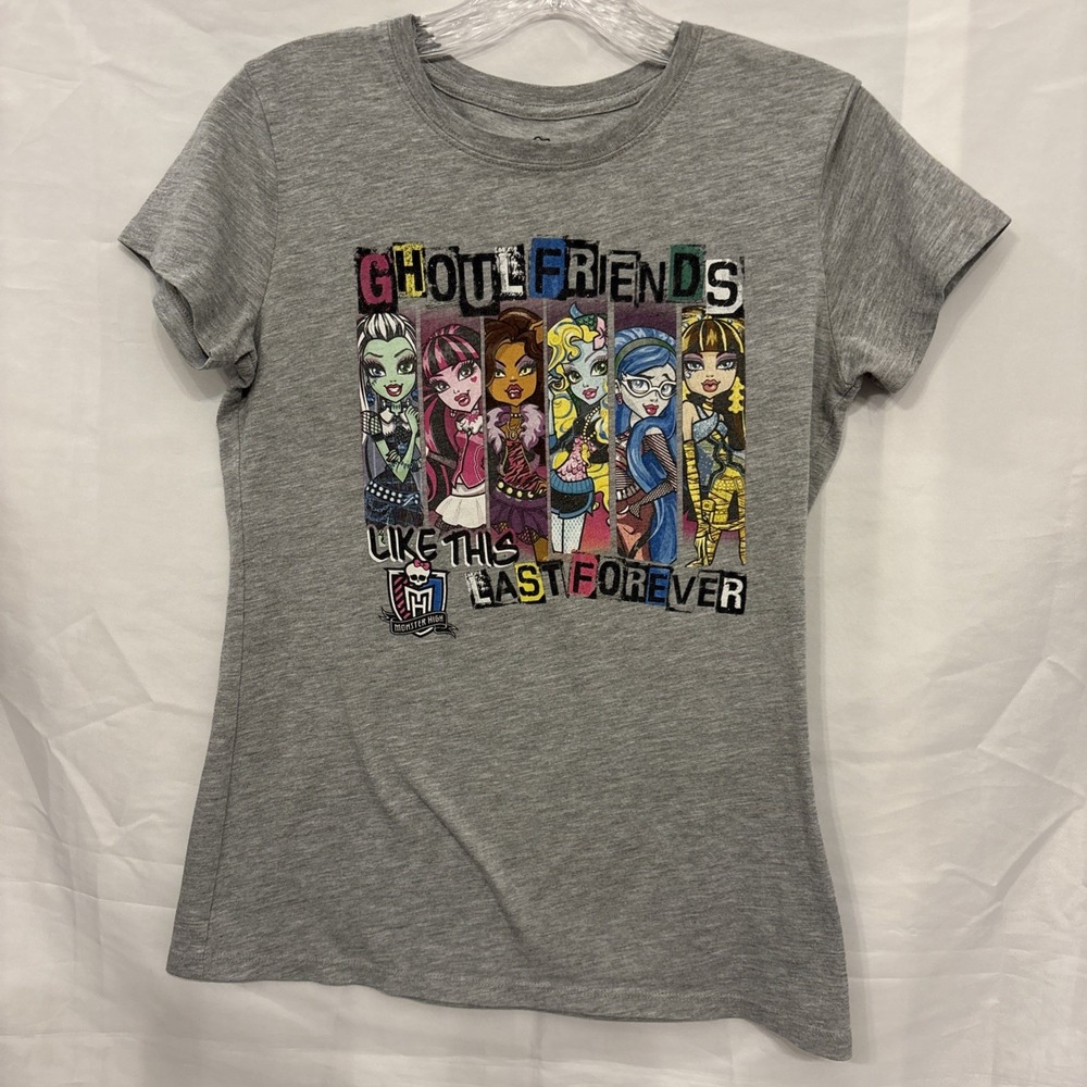 Monster High Gray Tee with Colorful Characters Girls Size XL 14/16